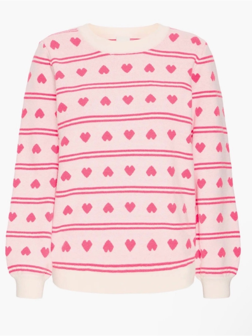 ICHI Brielle Jacquard Long Sleeve Pullover Sweater - NWT - Size S Heart Pattern